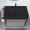 Console Sink Vanity With Matte Black Ceramic Sink and Grey Oak Shelf, 35